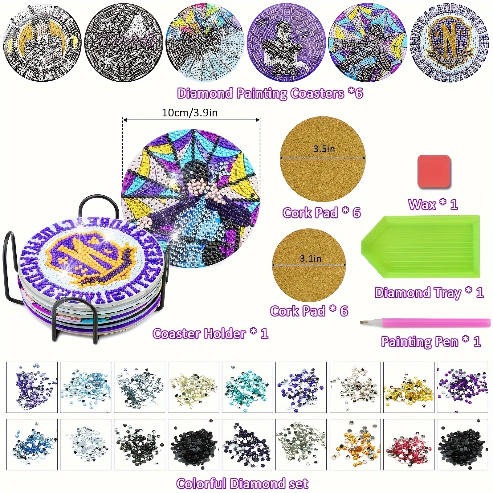 6 Piece Diamond Art Coaster Set With Holder 