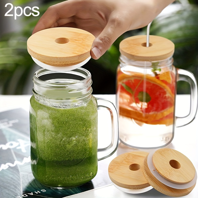 1PC black 17oz/500ML Creative bamboo cover high borosilicate glass