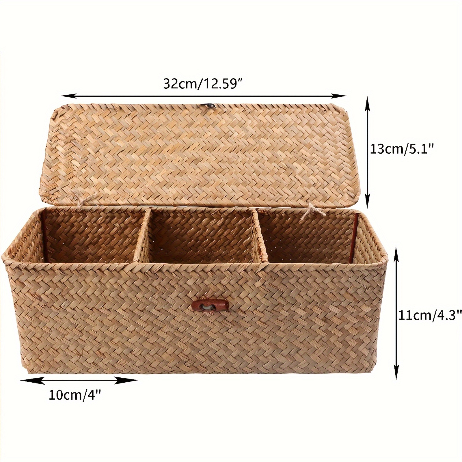 Seagrass Storage Basket With Lid Hand Woven Wicker Shelf - Temu