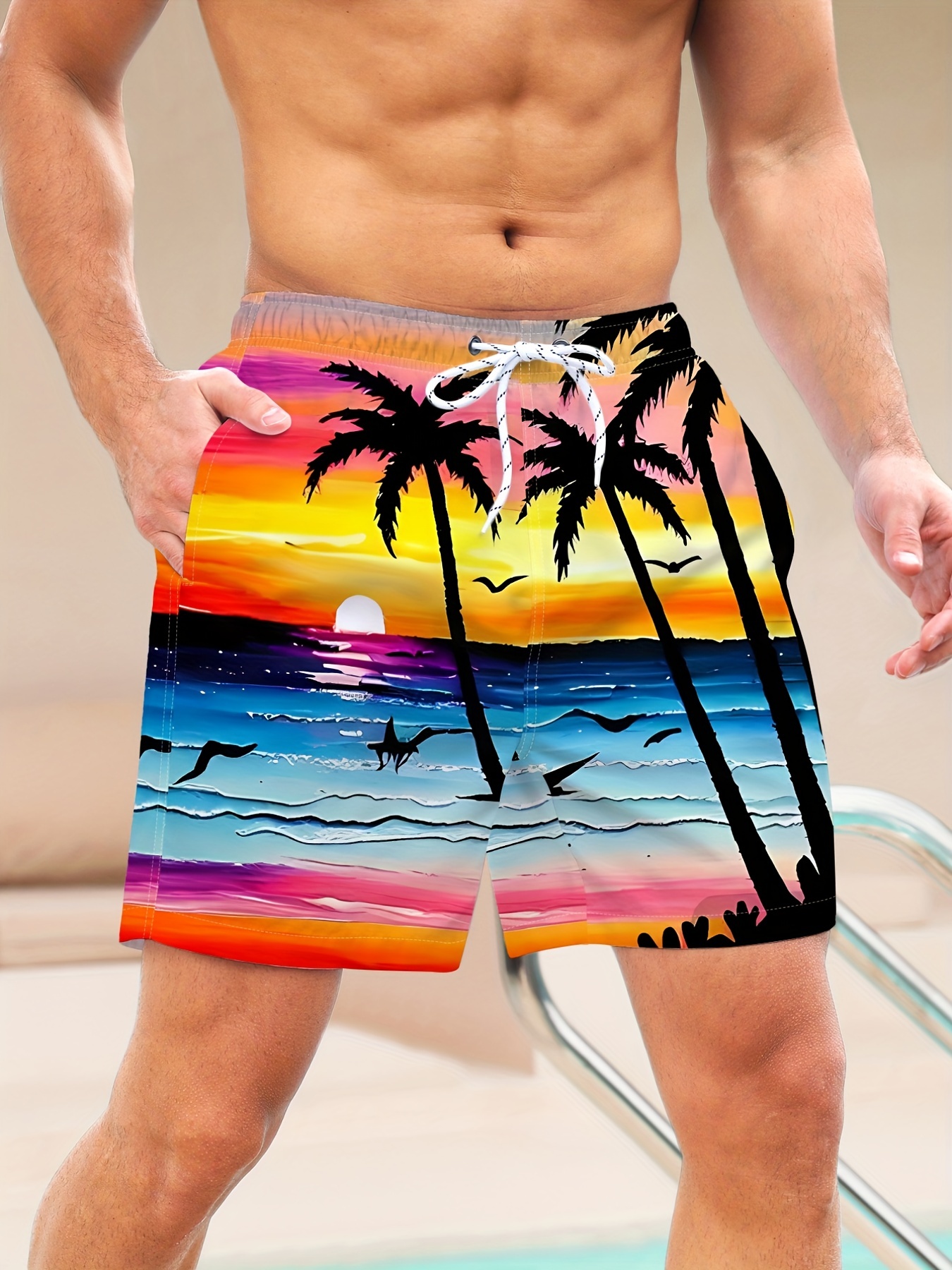 Men's Quick-Dry Hawaiian Beach Board Shorts: Cartoon Colorful Beach  Graphics, Drawstring Swim Trunks For Summer Vacation Pool & Outdoor Fun!