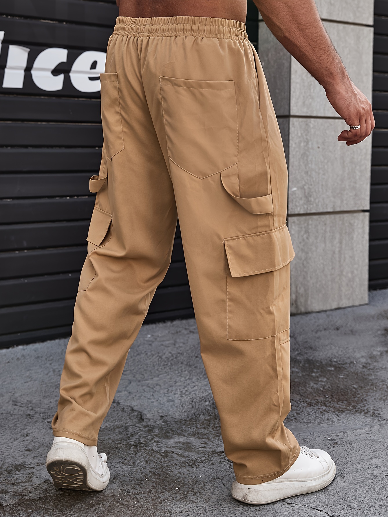 Plus Size Men's Solid Cargo Pants Fashion Casual Drawstring - Temu