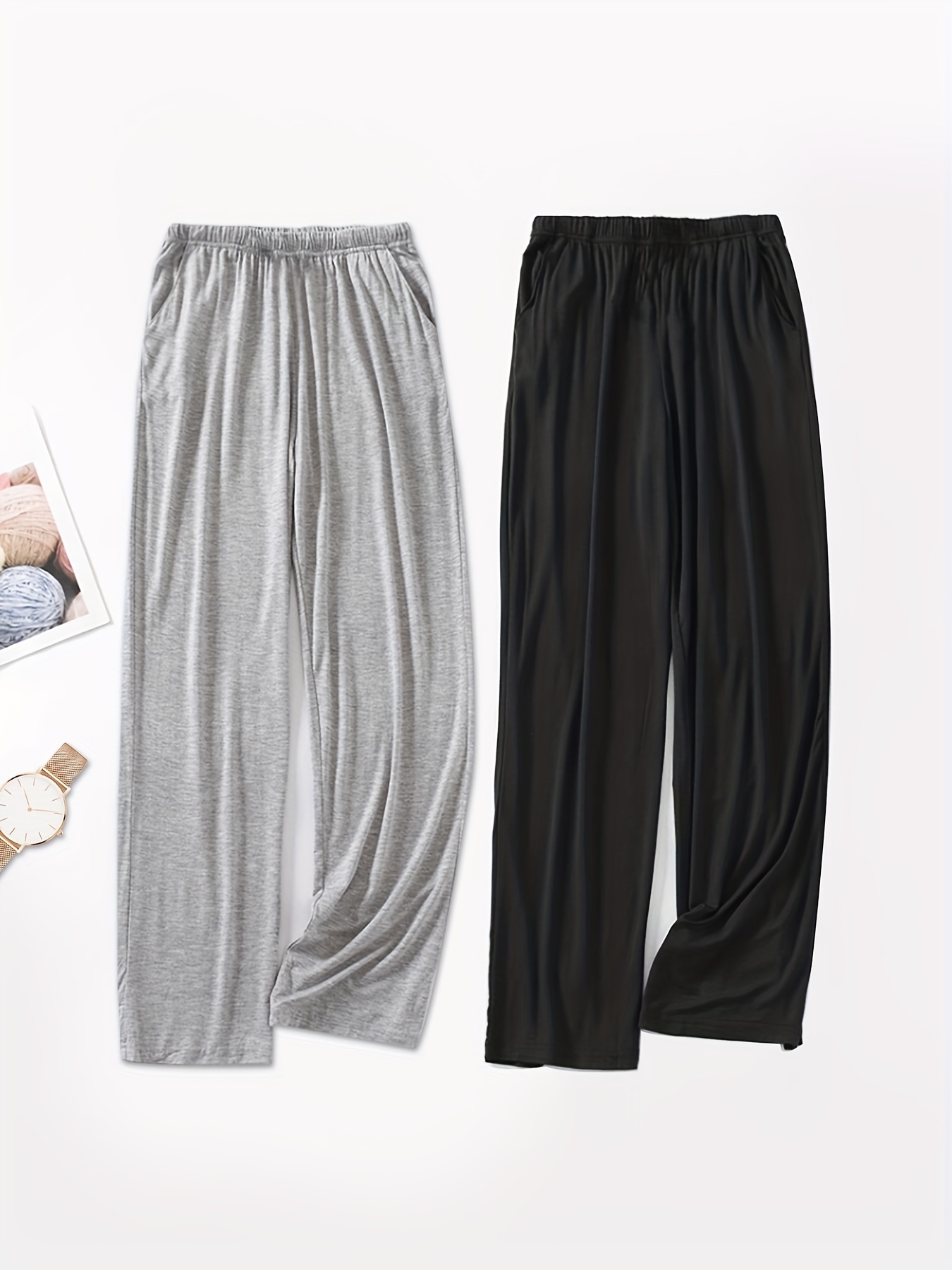 FAROOT Women's Wide-Leg Lounge Pants Solid Color Drawstring Elastic Waist  Loose Comfy Casual Pajama 