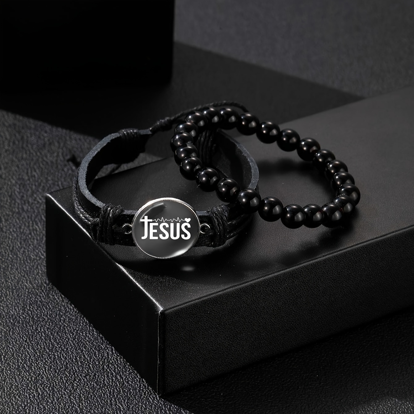 Faith, and Love! Stylish Cross Decor Black Beaded Bracelet for Son, Birthday, Christmas Gift,Temu