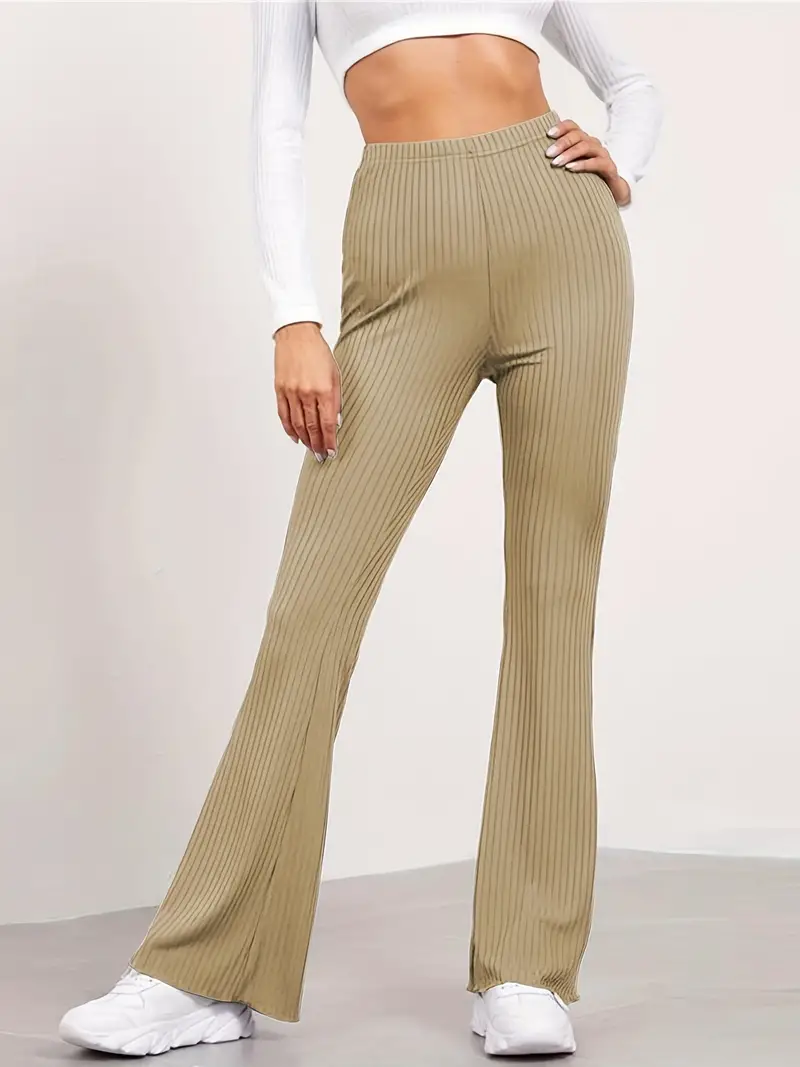 Ribbed Striped Yoga Flare Pants Casual Sports Solid Color - Temu