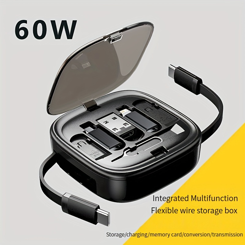 1 set data cable telescopic cable storage box pd 60w fast charging multi function mobile phone charging interface set box details 1