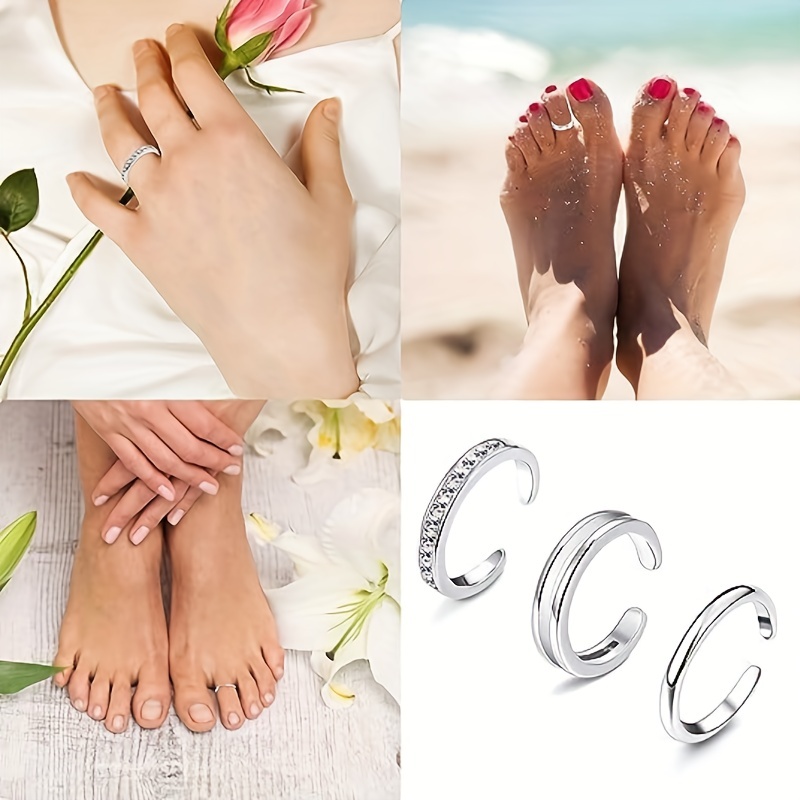 Hollow Toe Ring Set Adjustable Copper Foot Open Cuff Ring - Temu