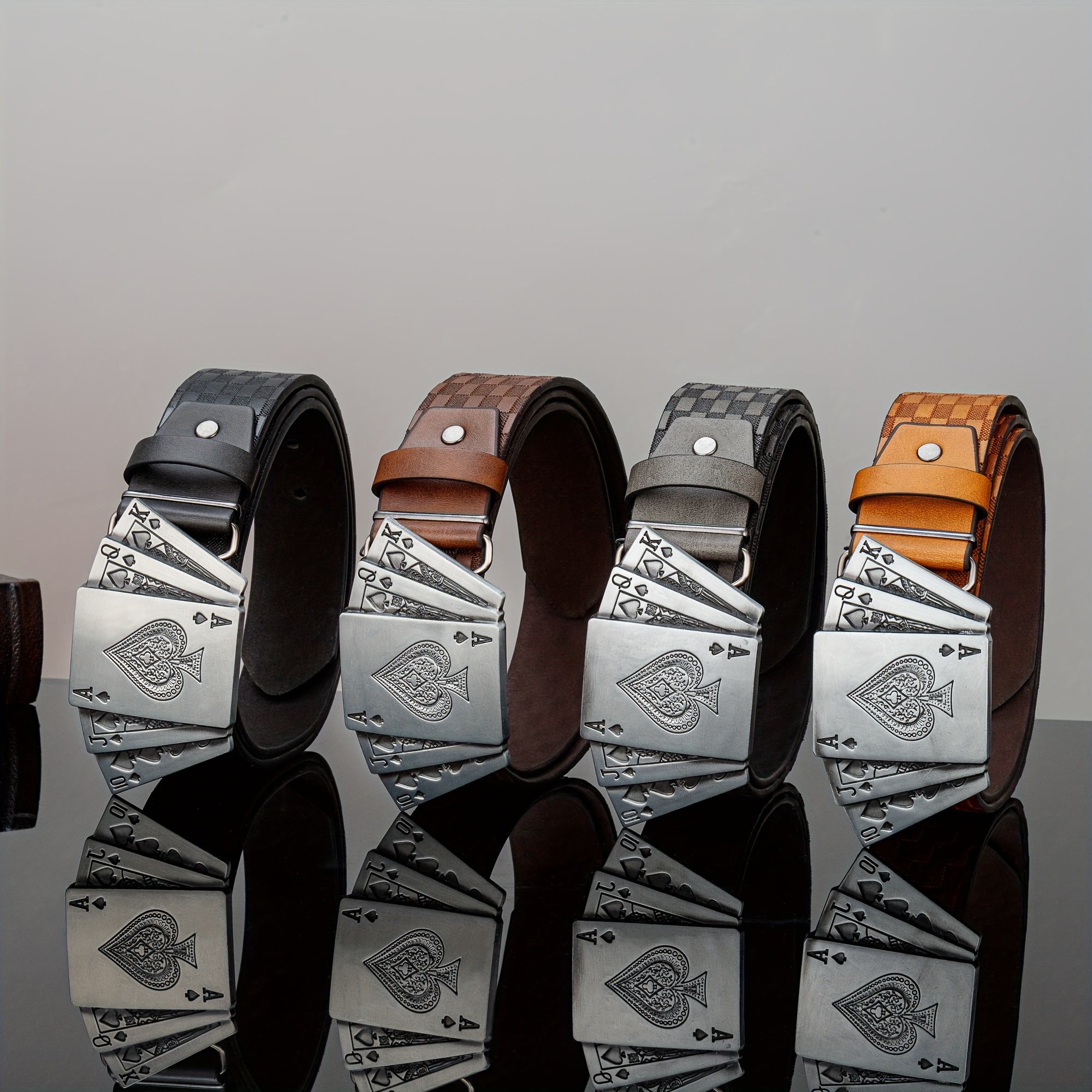 Playing Cards Western Buckle Embossed Men's Casual Belt Fashion Pu Leather  Belt - Temu