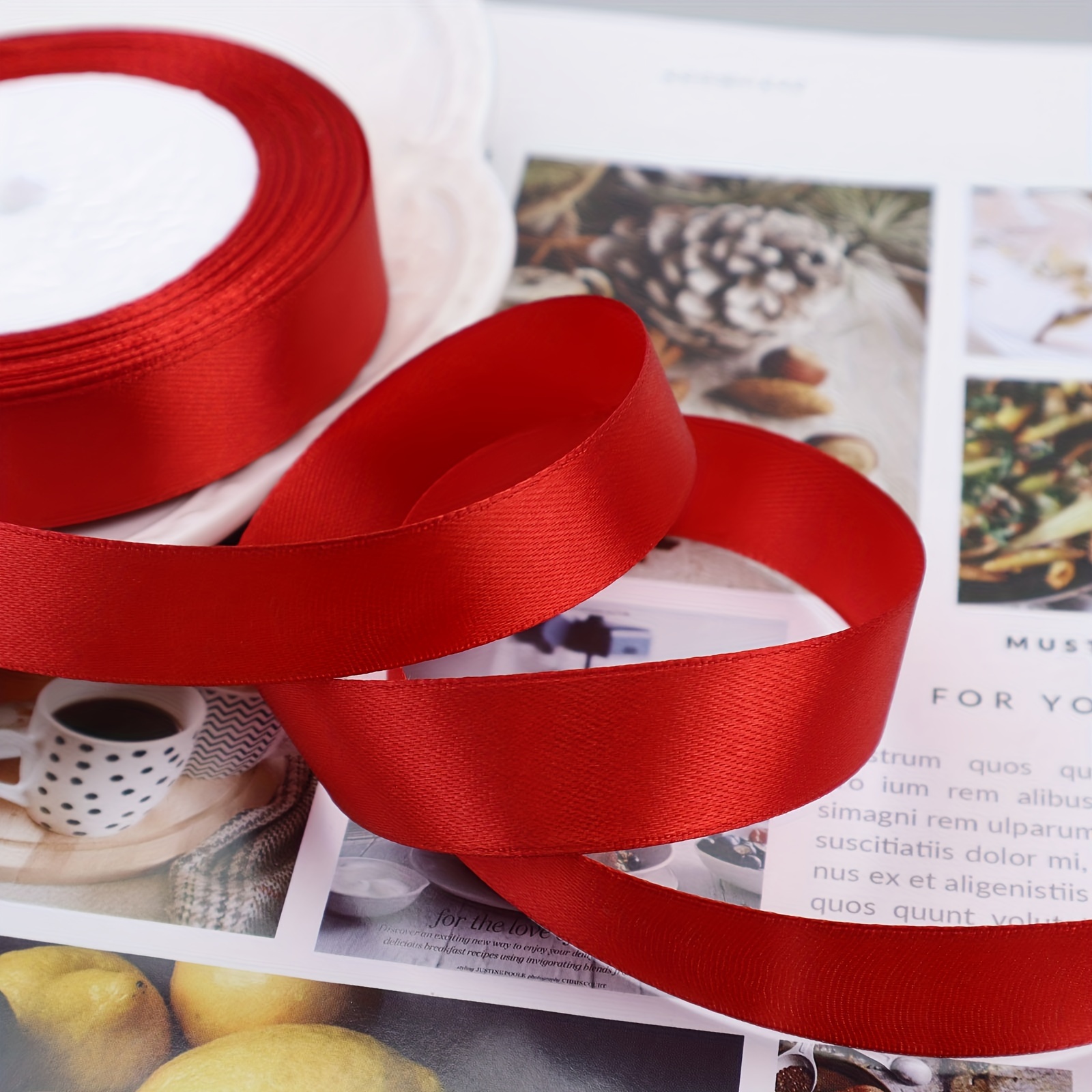 Red Satin Ribbon, 200 Yards Total Glossy Luxurious 2cm Wide Glossy  Appearance Red Ribbon Thin for Gift Filling for Wedding Decoration