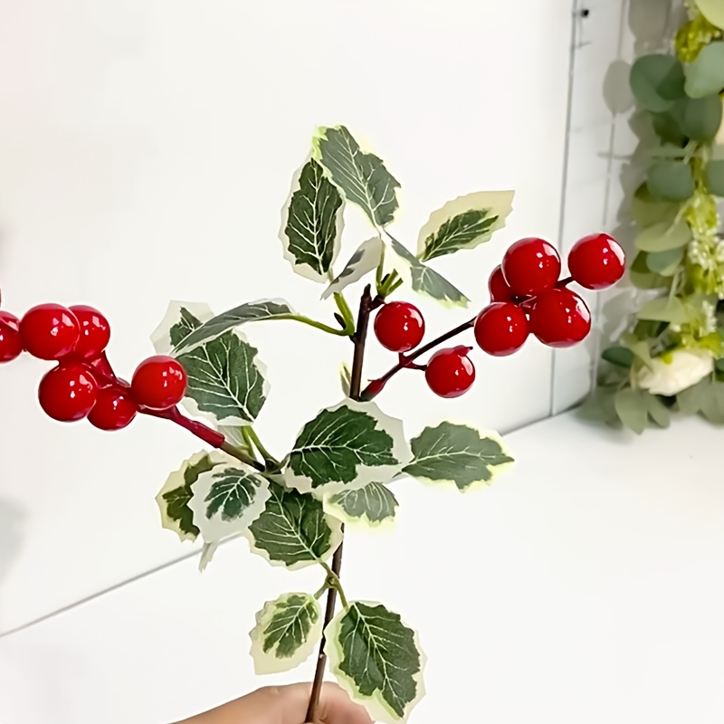 10 Branches Artificial Christmas Red Berries Xmas Tree Ornament Simulation  Berry Stems DIY Crafts Home Party Table Decoration