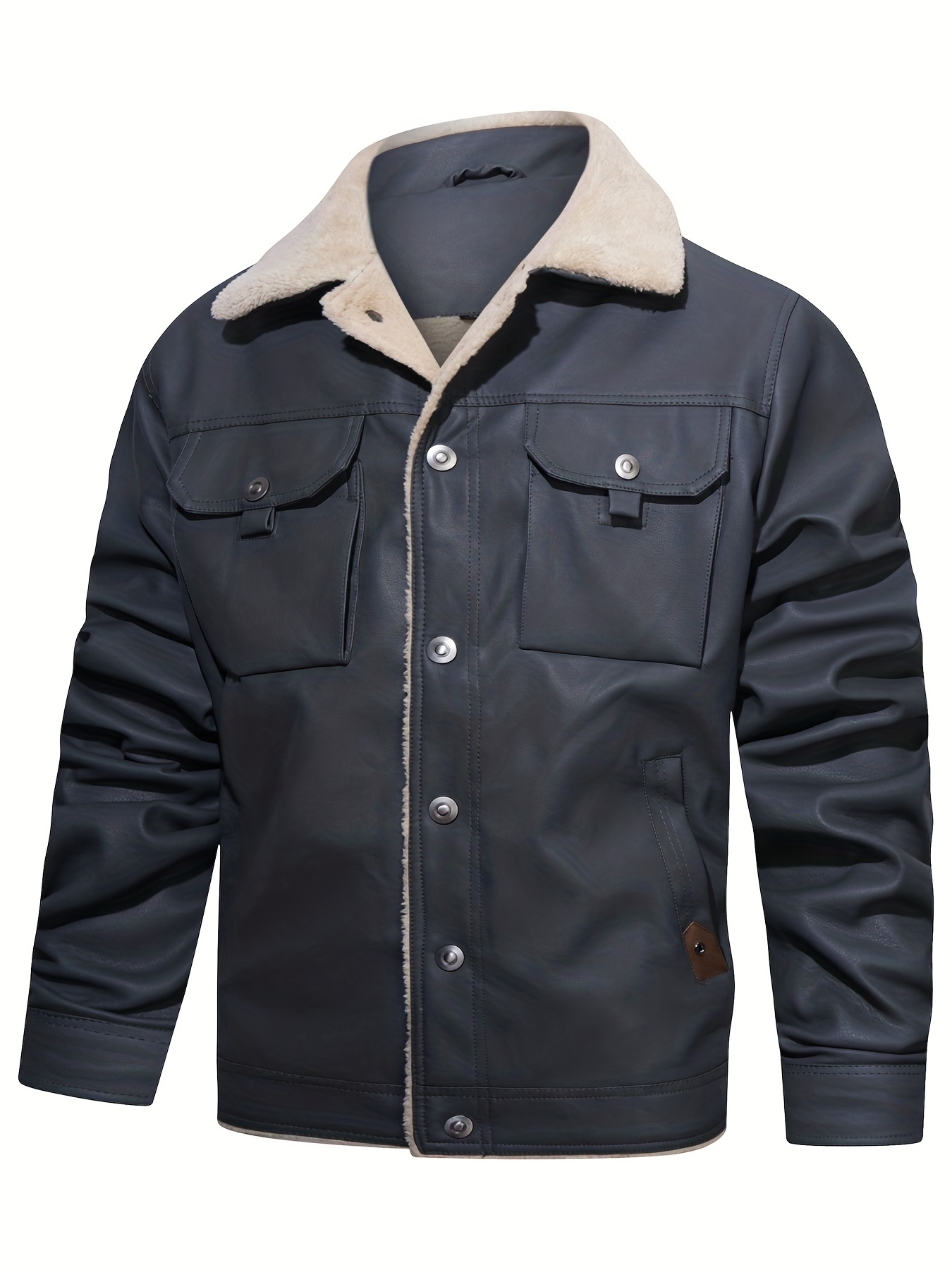 Stylish Warm Fleece Pu Jacket Men's Casual Classy Solid - Temu