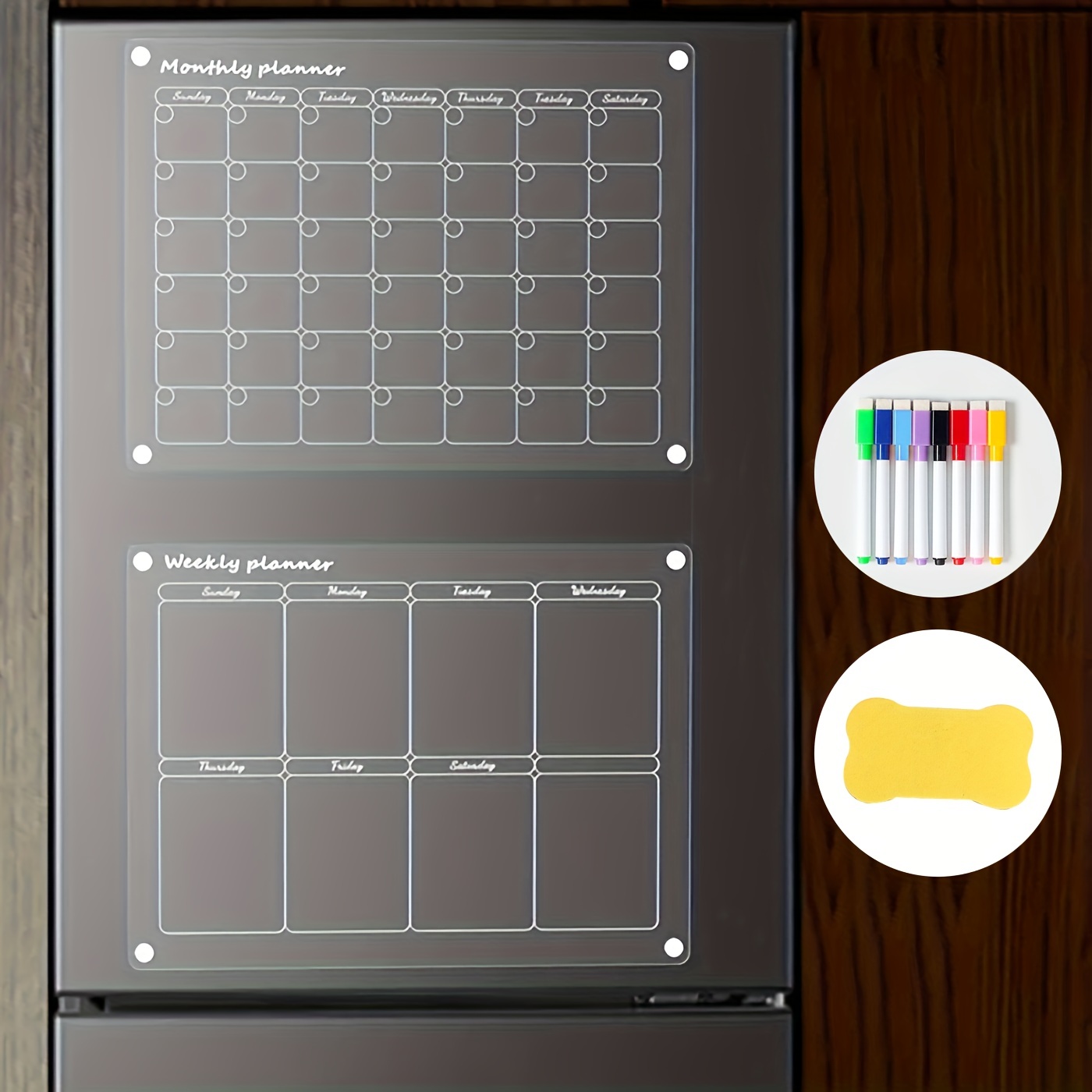 Acrylic Magnetic Refrigerator Monthly And Weekly Calendars, Clear Magnetic  Refrigerator Dry Erase Board Calendars, Reusable Planner Whiteboard Calend