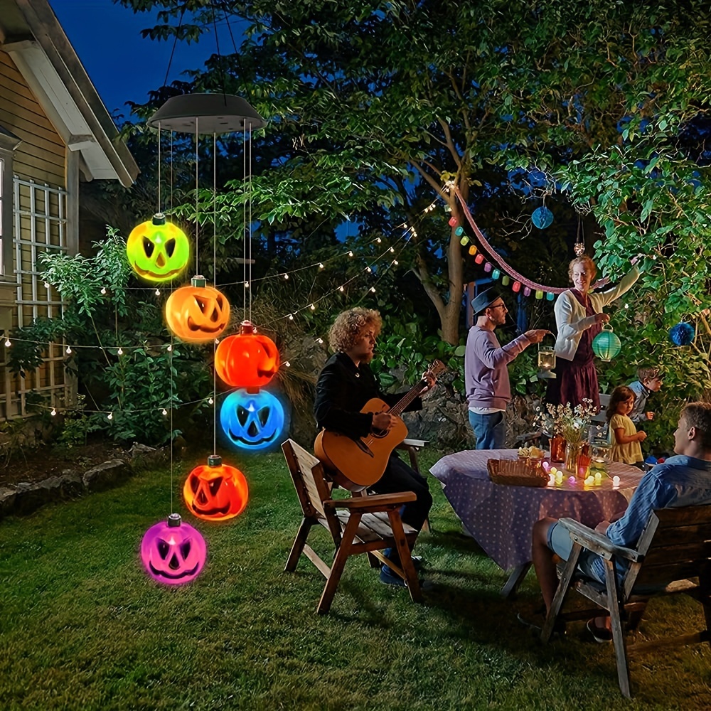 1pc halloween lights solar wind chimes color changing outdoor halloween decorations with 6 pumpkin lights waterproof thanksgiving fall decor for tree door window party yard decoration details 6