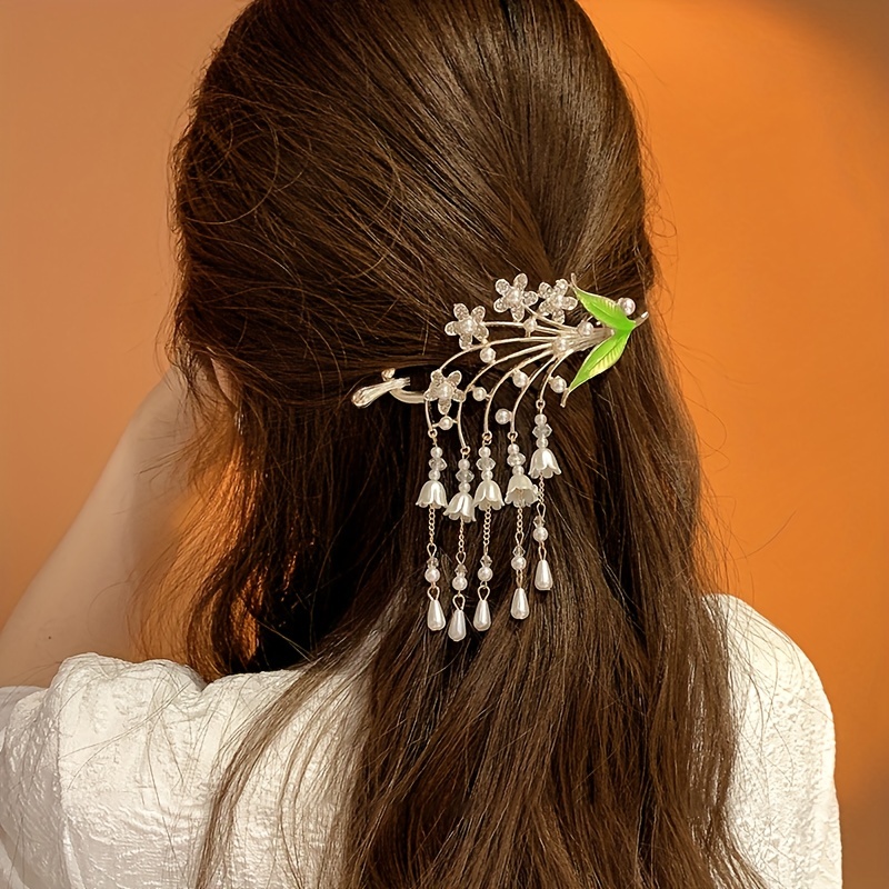 Rhinestone Butterfly Hair Claw With Tassel - Elegant Metal Enamel Flower  Hair Clips For Women's Hair Accessories - Temu