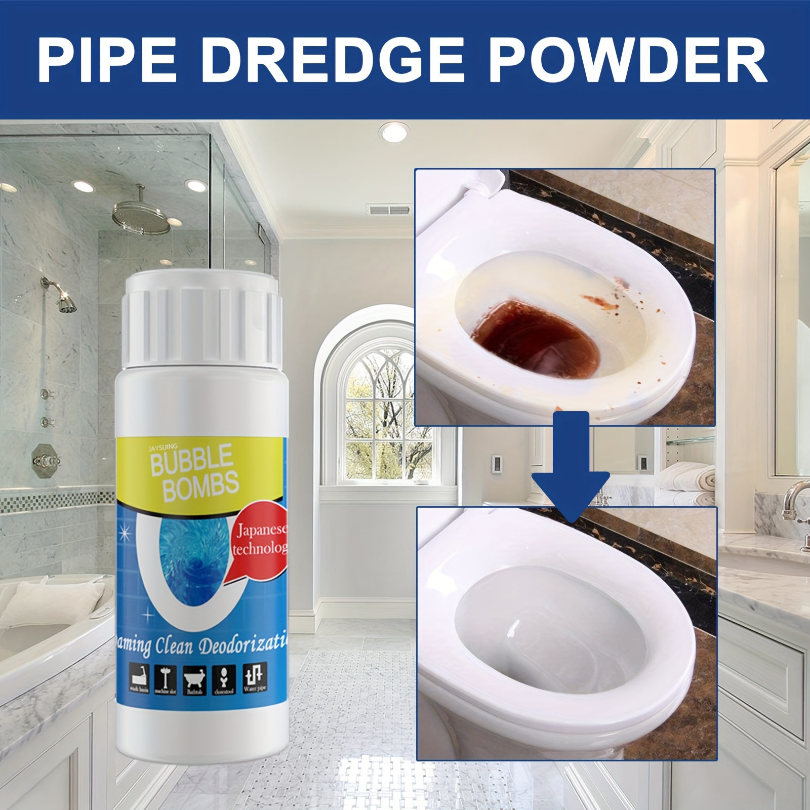  Pipe Dredge Powerful Sink and Drain Cleaner Bubble Bombs Drain  Cleaner Powder Dredge Agent for Kitchen Toilet Pipeline Cleaning Tool (2  pack) : Health & Household