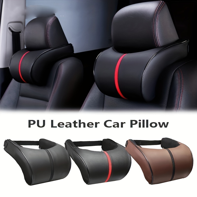 

1pc Pu Leather Car Headrest Pillow With Memory Foam, Soft Comfortable Cushion For Long Drives, Fit For Most Vehicles, Car Pillow