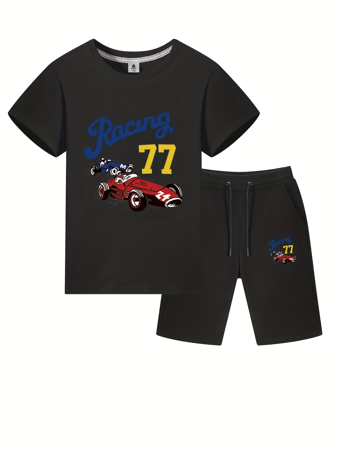 Boys Round Neck Short Sleeve T-shirt & Elastic Waist Shorts Number