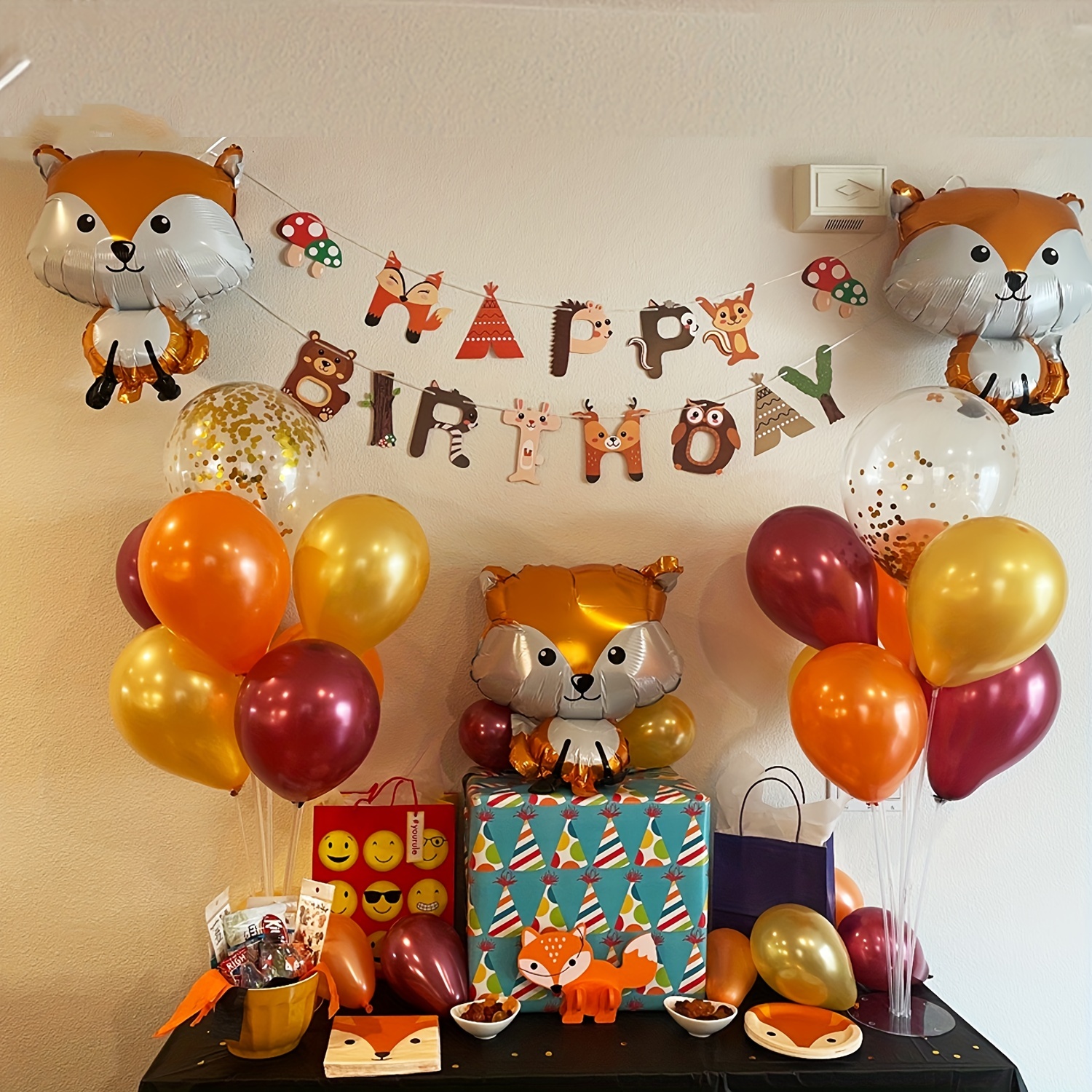 Animal Birthday Party Decorations, Woodland Happy Birthday Banner Hedgehog, Squirrel, Fox, Raccoon Animal Balloon Garland & Arch Kit for Boy Girl