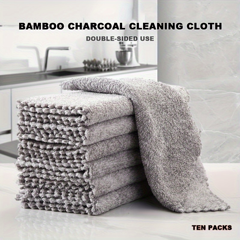 4/10pcs, Bamboo Charcoal Washcloths Towel Set, Microfiber Kitchen Dish  Cloths, Ultra Absorbent Cleaning Cloth Rag 9.84x9.84in(25x25cm)，for Kitchen  And