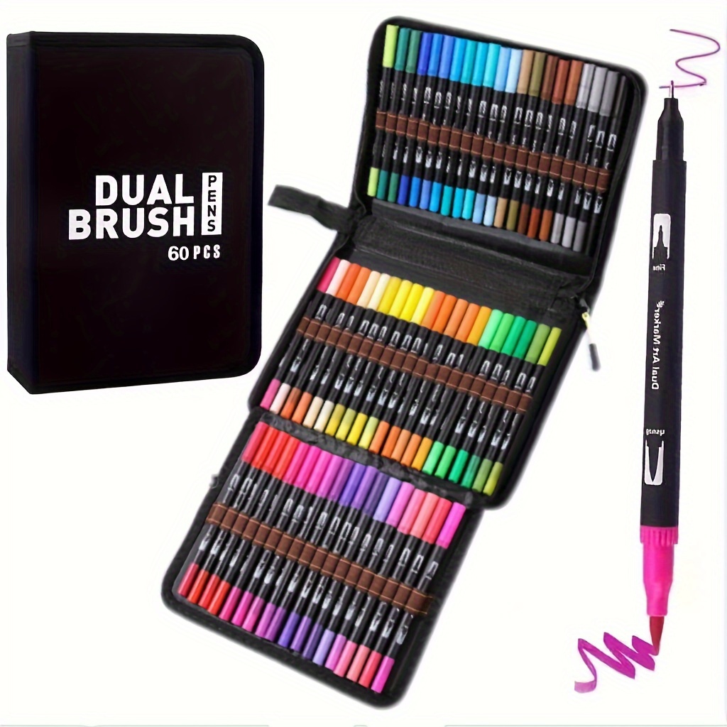 ZSCM Dual Brush Coloring Pens 60 Colors Art Markers Fine & Brush