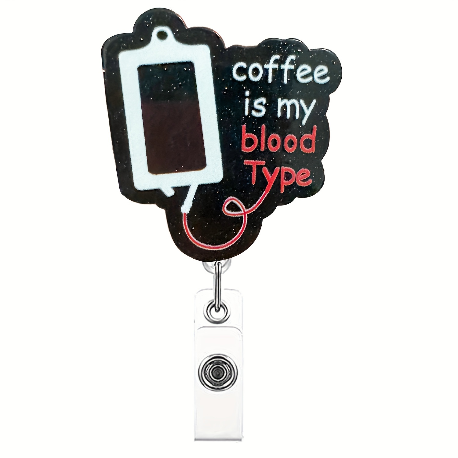 Funny Coffee Is My Blood Type Badge Reel Holder Keychain For Men,  Retractable With ID Clip Keychain For Nurse, Alligator Clip Badge Keychain