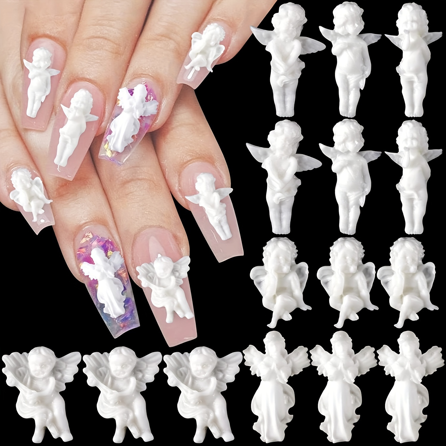 

90pcs Cute Cupid Design 3d Embossed Angel Baby Nail Art Charms For Diy Manicure Jewelry Decor - White Angel Nail Supplies