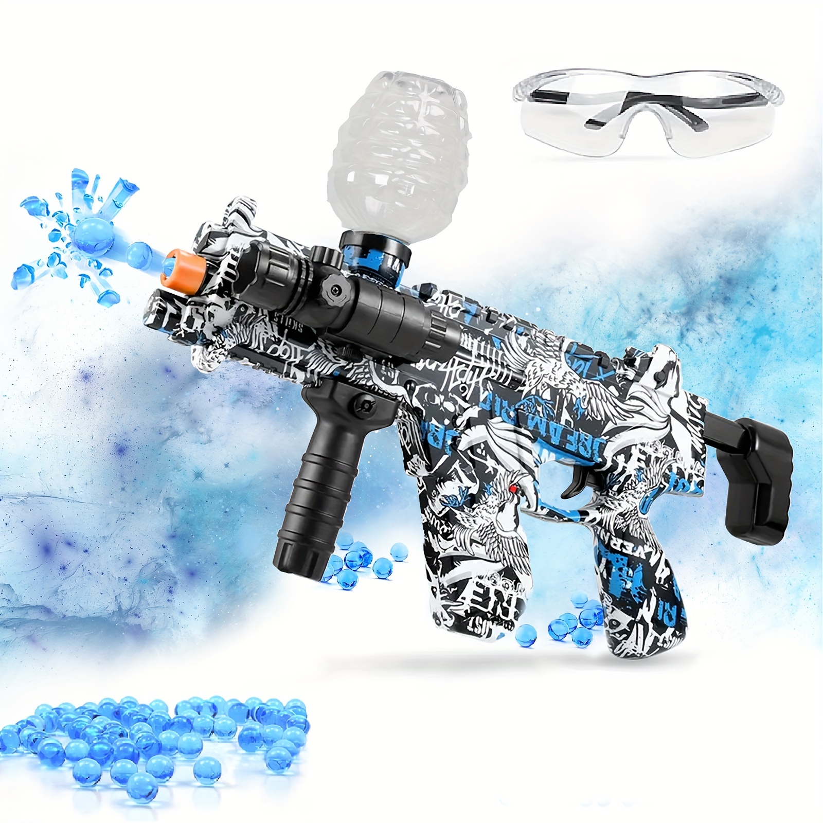  Pistola eléctrica de bolas de gel que brilla en la oscuridad  con gafas a partir de 14 años (morado) : Juguetes y Juegos