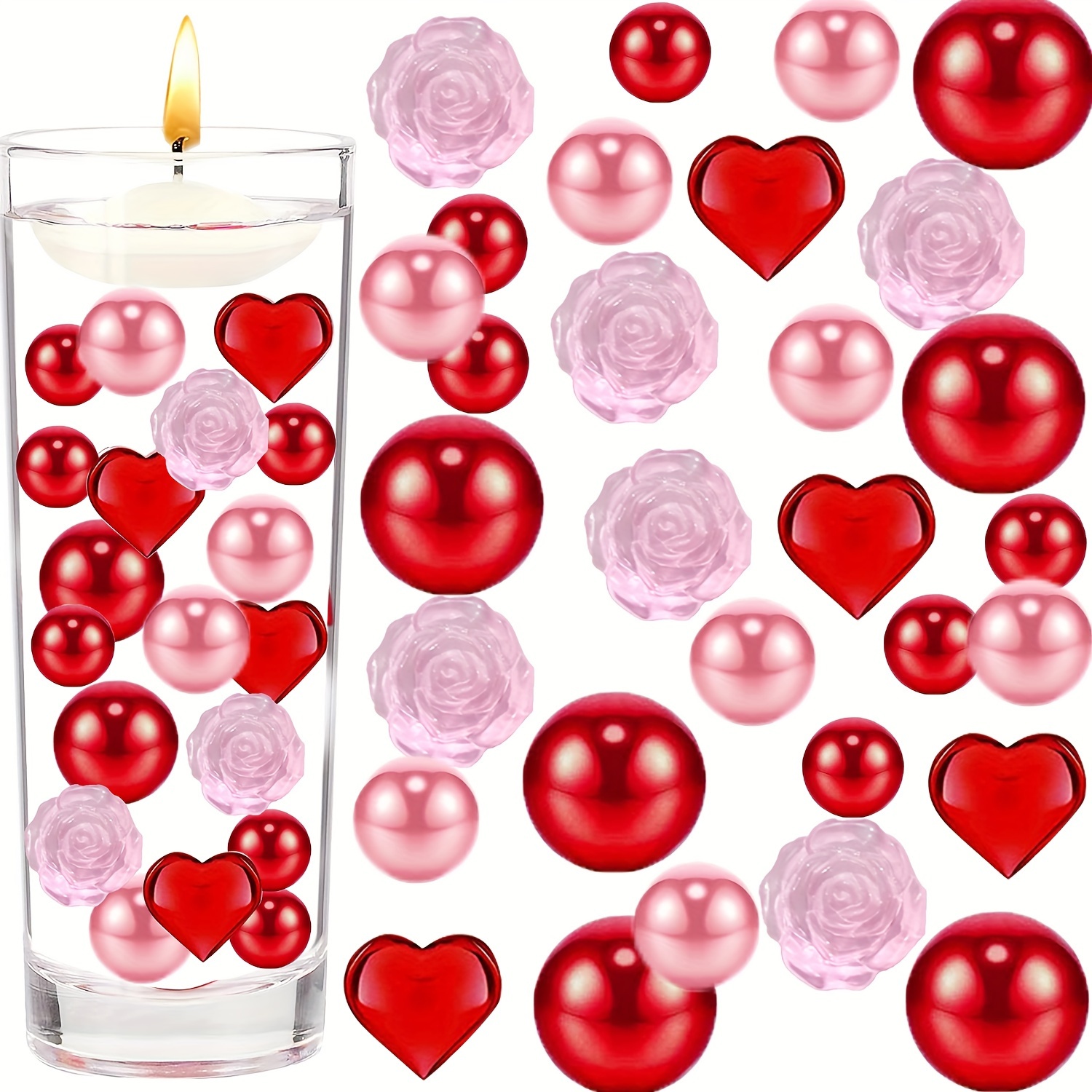 Valentines Day Vase Filler Crafts Red Pink Floating Pearls DIY Floating  Pearl Vase Filler Creative Desktop Home Decor Ornament