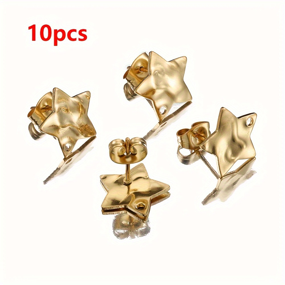 TEMU 10pcs 304 Stainless Steel Geometric Stud Earrings Stylish Pentagram Earrings French Textured Metal Earring Posts With Ear Plugs For Jewelry