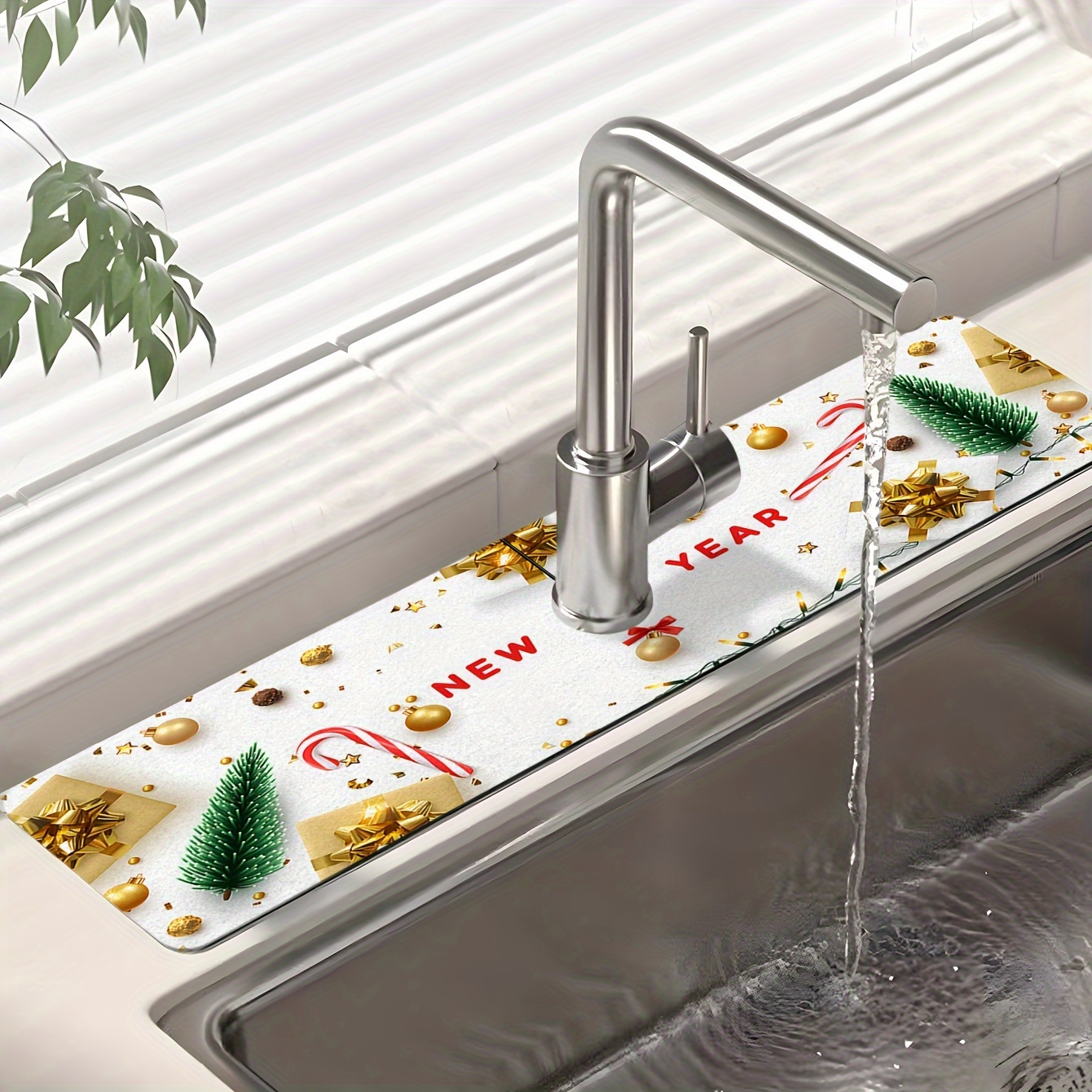 New Christmas Diatom Mud Faucet Absorbent Mat, Kitchen Countertop Faucet Drain  Mat, Bathroom Sink Drain Mat, Cut-wash Quick Dry Mat - Temu