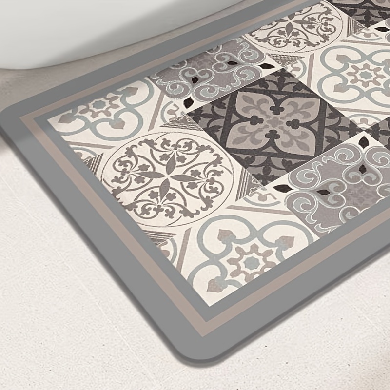 1pc Vintage Patterned Bathroom Rug Mat, Retro Soft And Absorbent Bath ...