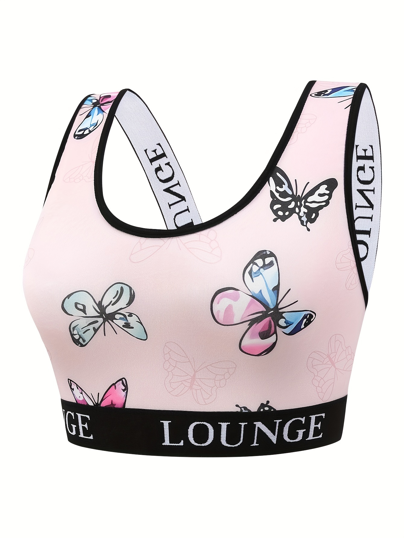 Plus Size Sexy Lingerie Set, Women's Plus Letter Tape Butterfly Print Bra &  Underwear Y2K Lingerie Two Piece Set