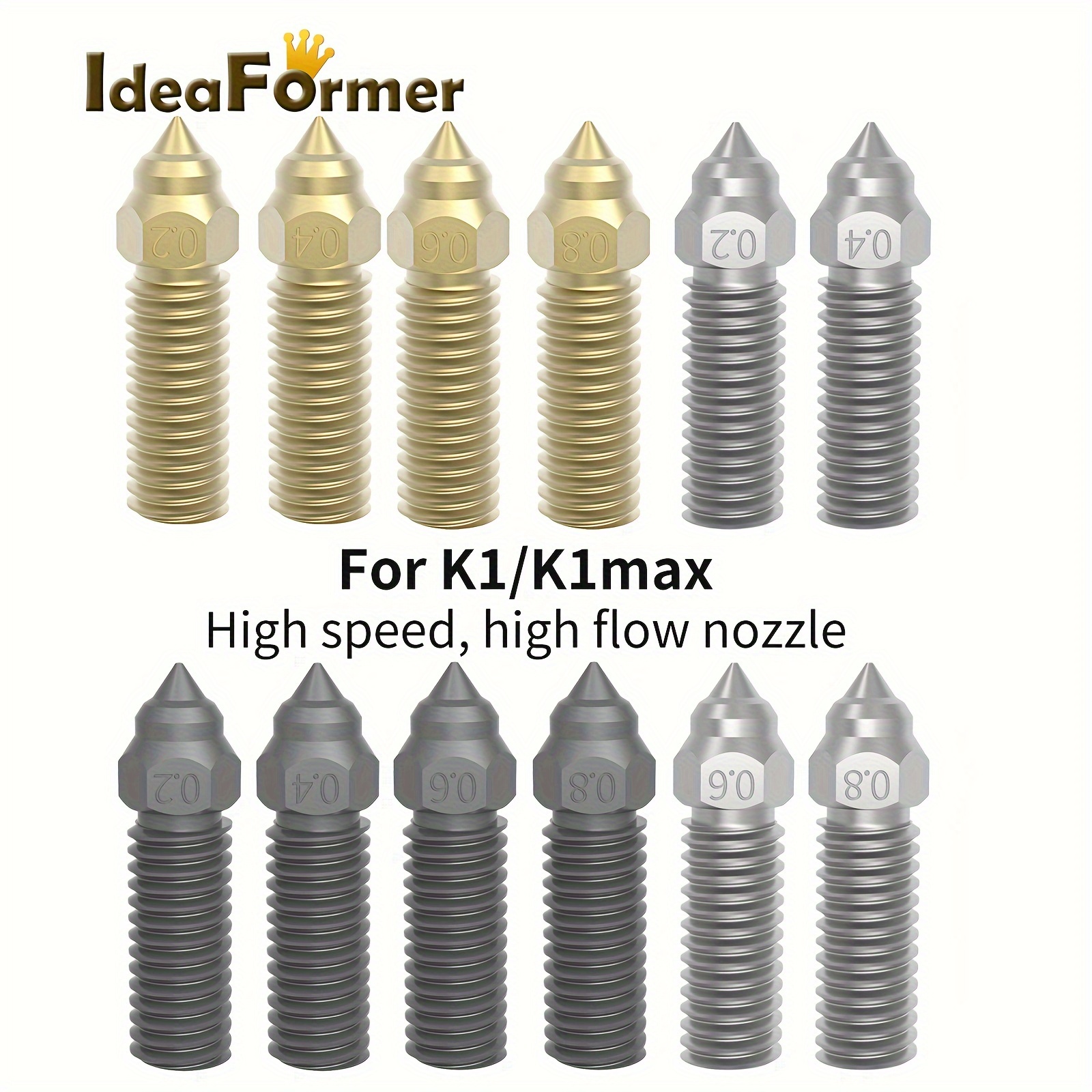 3PCS Hardened Steel Nozzle 0.4/0.6/0.8mm High Speed Wear-Resistant for  K1/K1Max/Vyper/Sovol Sv06Plus/Sv07 3D Printer Nozzles Hardened Steel Nozzle  Set