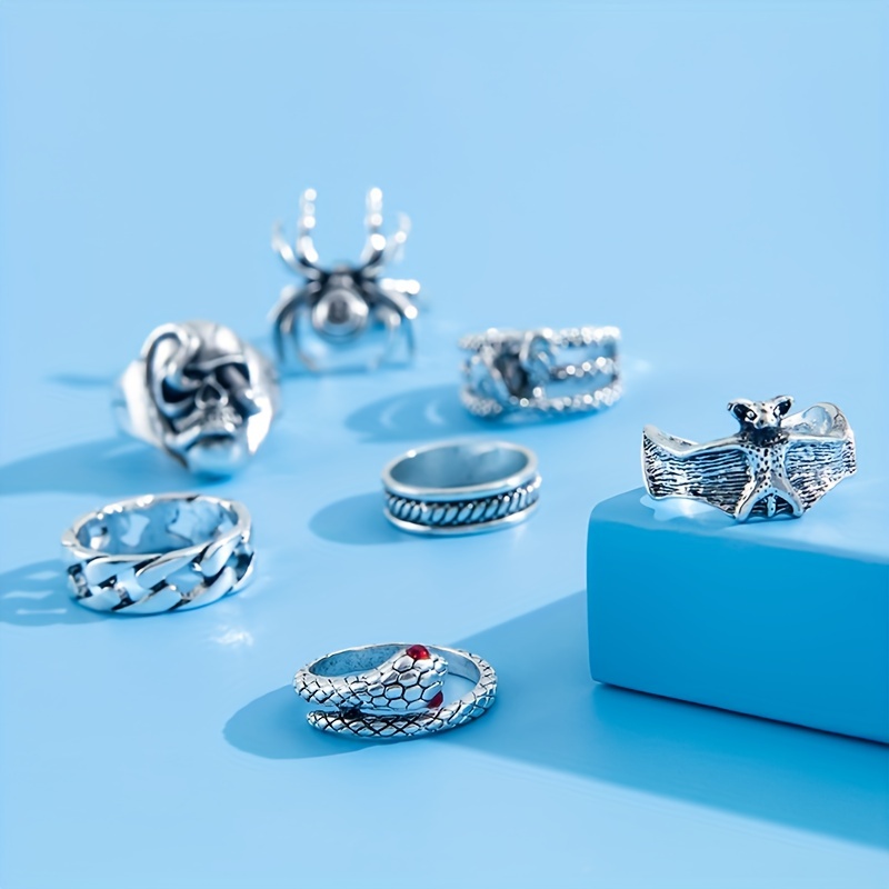 5pcs/set Oval & Snake Decor Ring SHEIN A