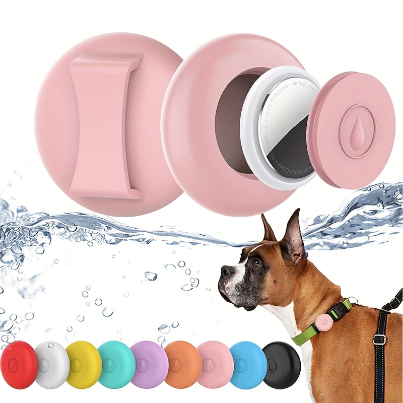  AirTag - Collar de perro con funda para AirTag integrada,  paquete de 2 unidades, soporte de silicona luminosa antipérdida para  mascotas y 2 películas protectoras HD (cuello de 14 a 18.5