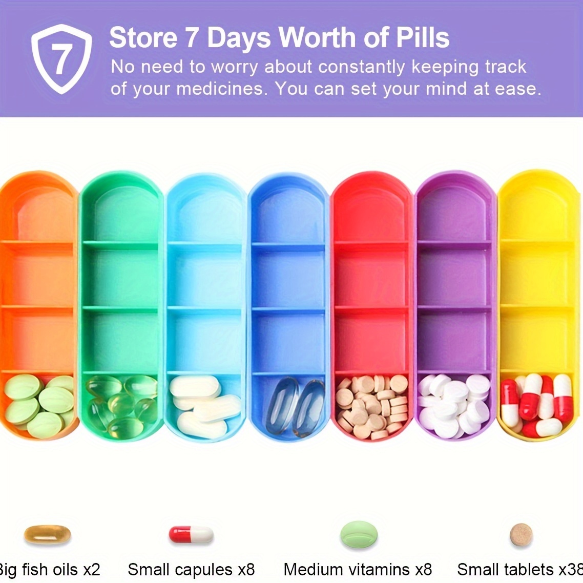 Portable Weekly Medicine Box 7 Grid 4 Reminders 7 Compartments Moisture-proof