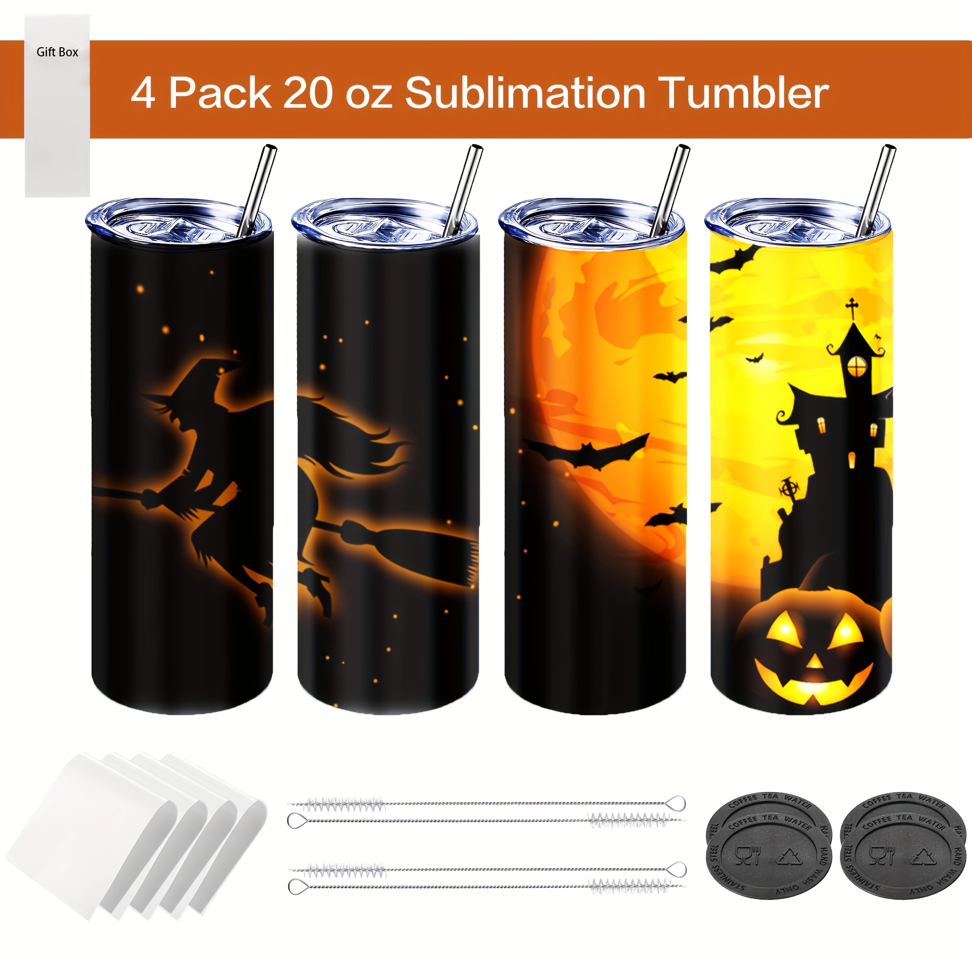 D S 8 Pack Sublimation Tumblers 20 oz Skinny Stainless Steel