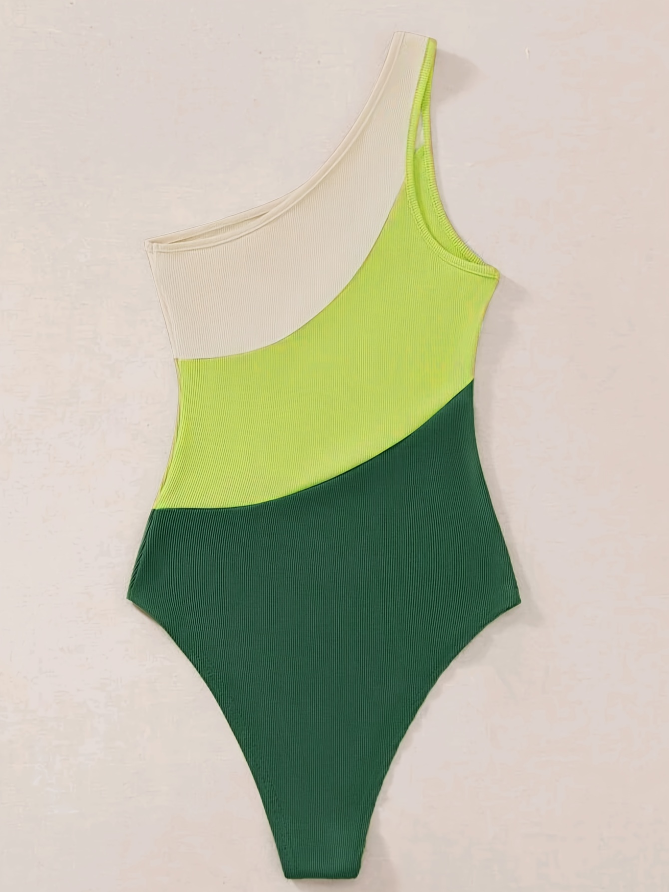 Color Block One Shoulder Bodysuit, Casual Sleeveless Bodysuit For Summer,  Women's Clothing