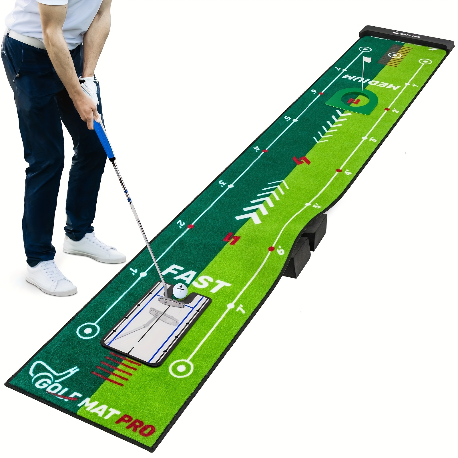 two speed golf putting practice mat with putting alignment mirror putting training aid mat anti slip golf putting green for indoor outdoor details 1