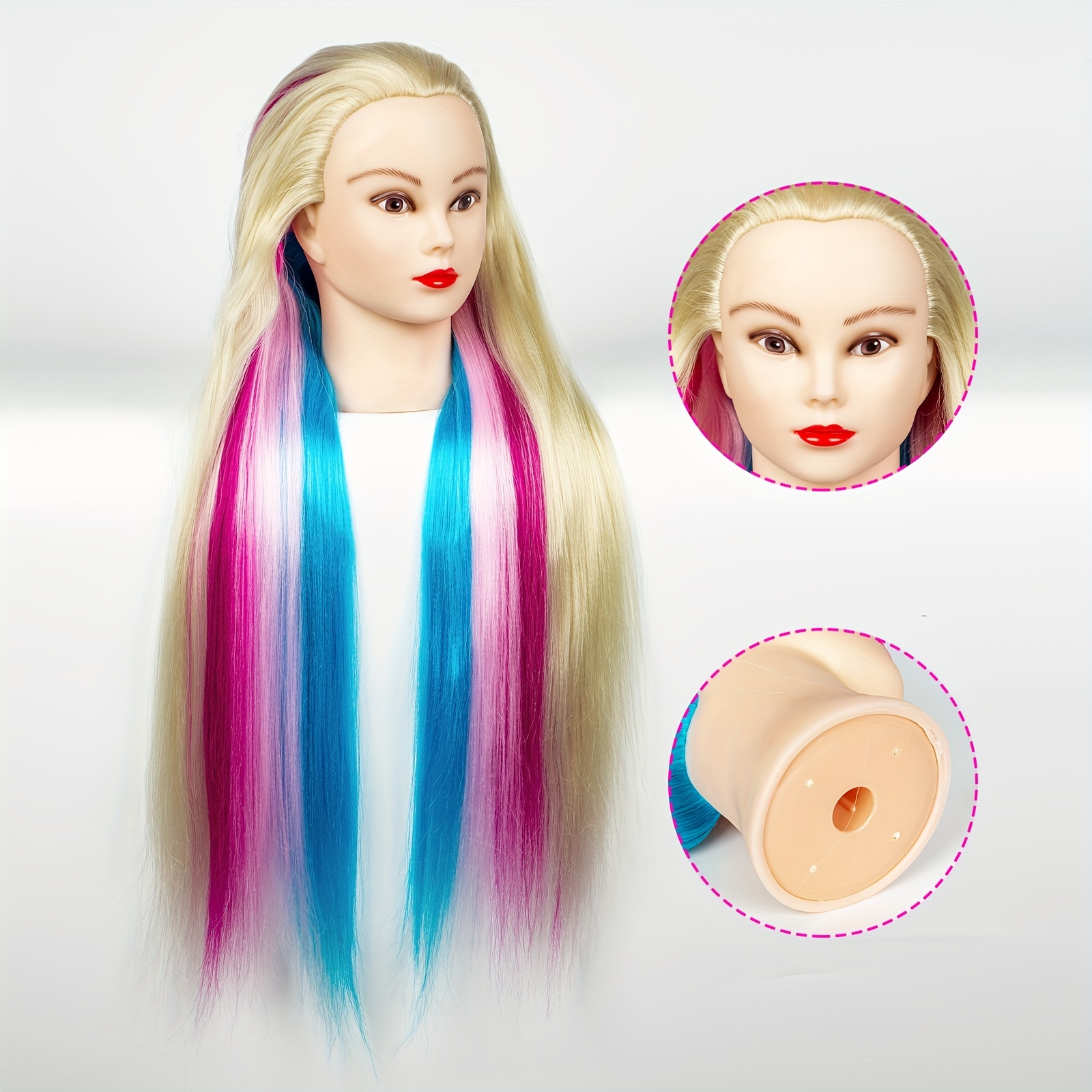 Premium Mannequin Head With Rainbow Color Straight Hair - Temu