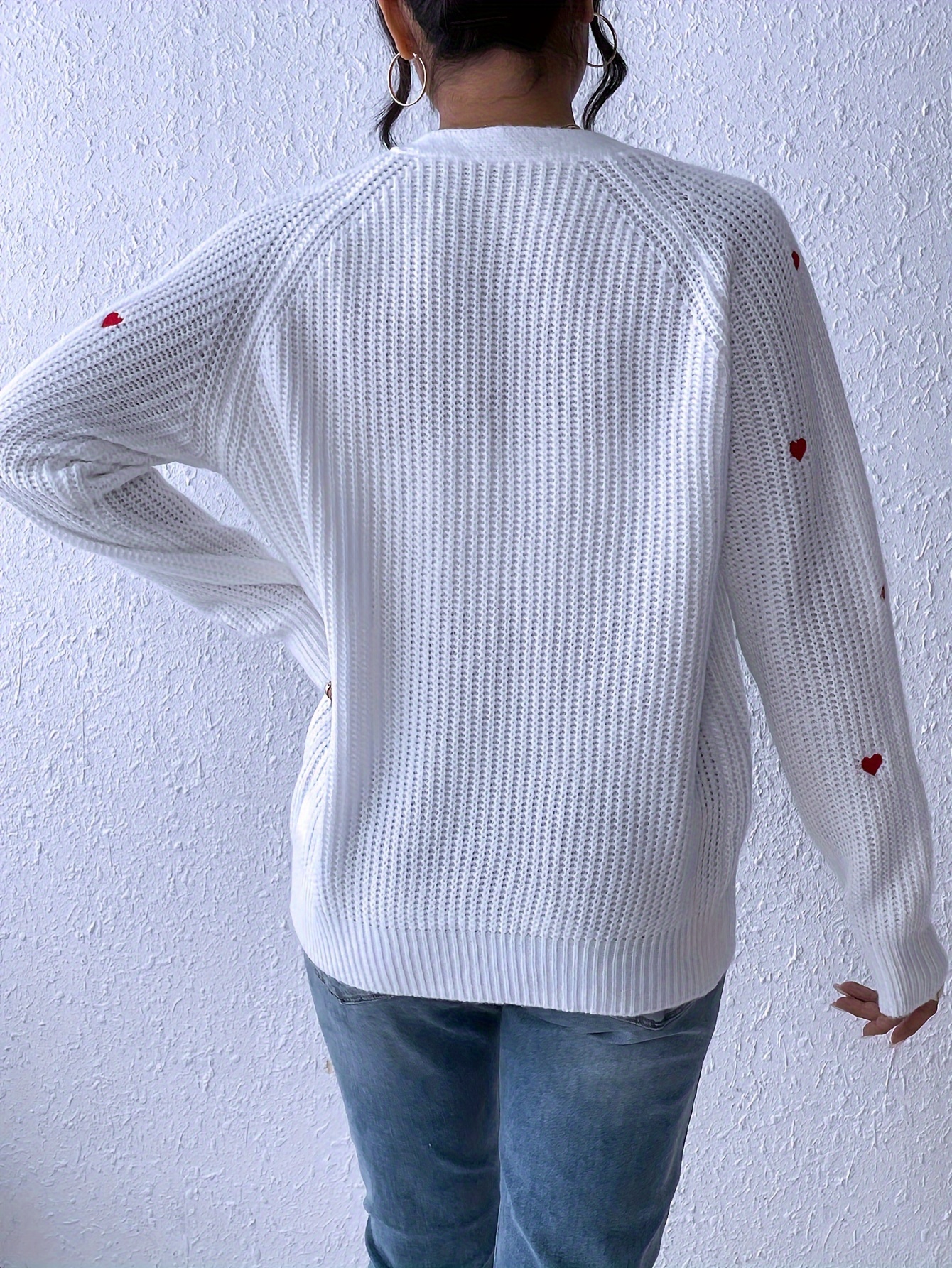 Heart Pattern Button V neck Cardigan Valentine's Day Raglan - Temu