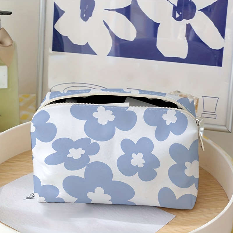 Blue Flower Travel Cosmetic Bag, Makeup Brush & Lipstick Storage Bag,  Portable Zipper Toiletry Bag, Travel Accessories Makeup Bag - Temu