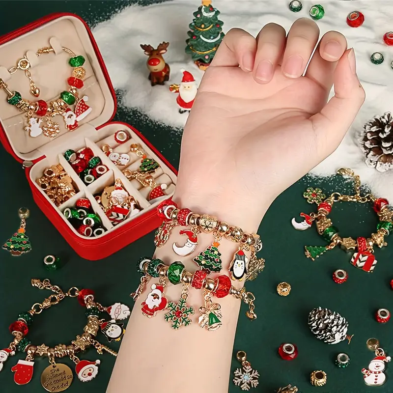 Christmas Charm Bracelet Making Kit, Elegant Red Green Series DIY Beads For  Arts And Crafts Jewelry Making Kit, Christmas Gift Set For Girls