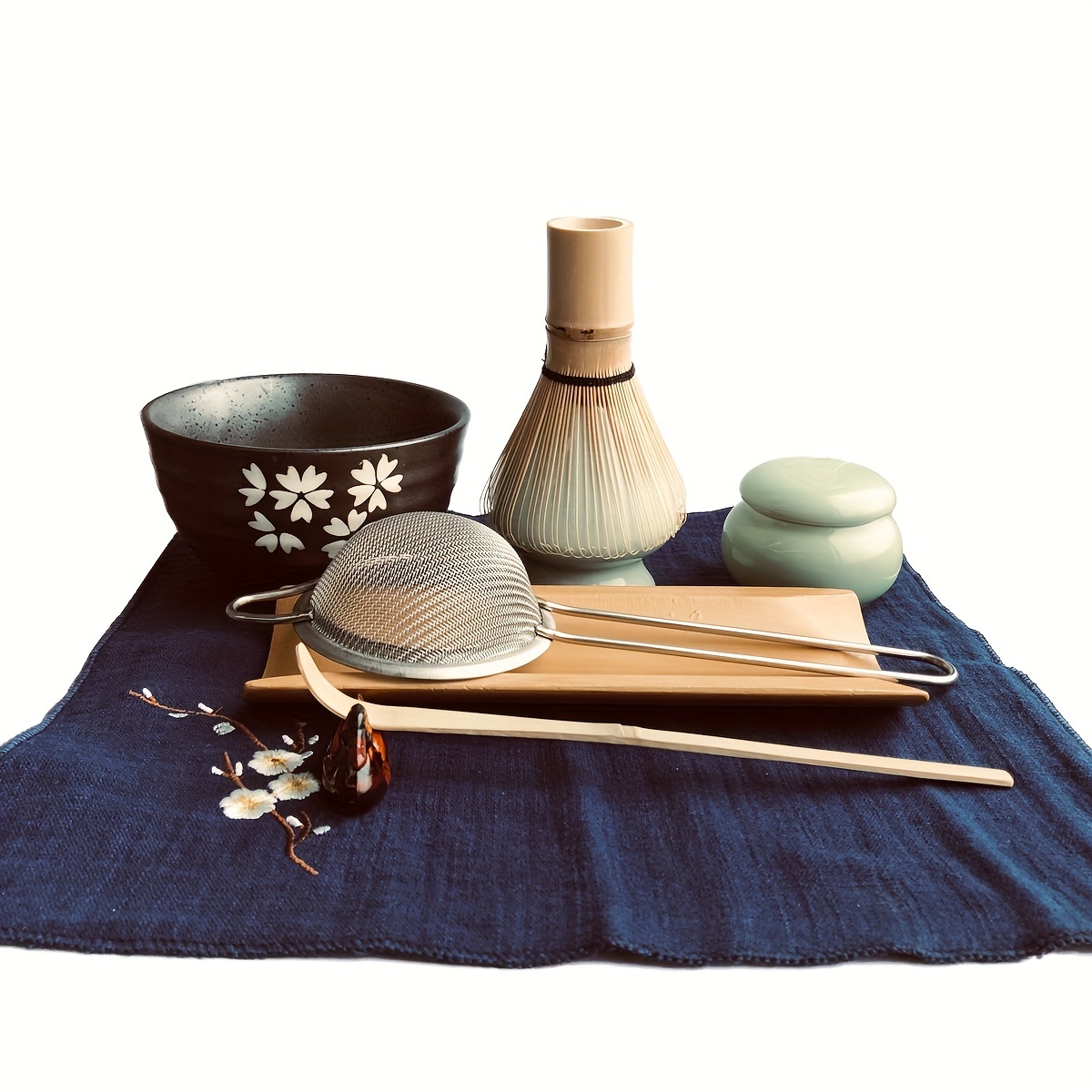 Artcome Juego de té Matcha japonés, batidor Matcha, cuchara tradicional,  tazón Matcha, bandeja de bambú negro, soporte de batidor de cerámica,  Matcha