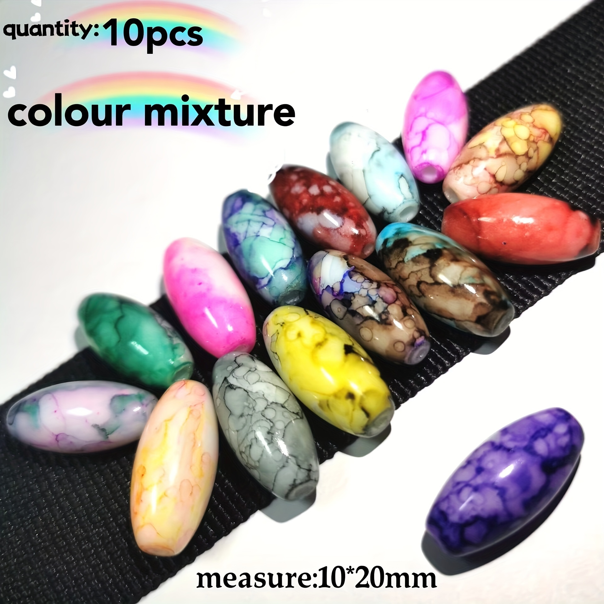 

10pcs Perles En Verre Ovales Mélangées Perles D'olive Perles Peintes À L'encre Colorées Perles Macroporeuses Accessoires DIY Perles Lâches 10 * 20mm Pour La Fabrication de Bracelets Et de Colliers