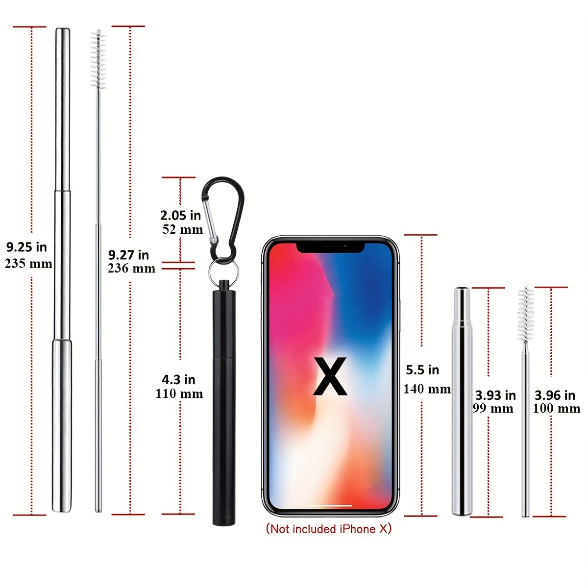 304 stainless steel telescopic straws with aluminum alloy storage