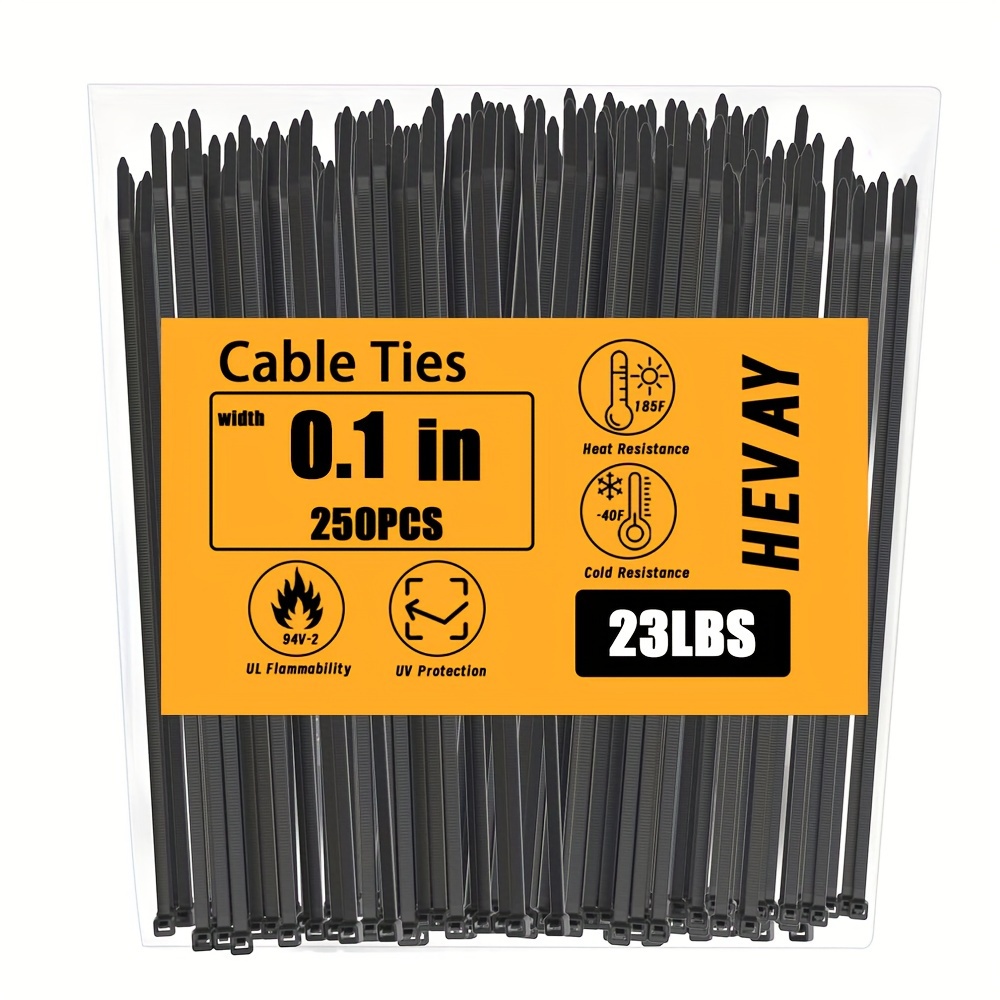 

250pcs 8''/10''/12'' Cable Zip Ties Heavy Duty Self-locking Black Nylon Tie Wraps Premium Nylon Cable Wire Ties Zip Tie, 23lbs Plastic Wire Ties For Home Office Work Data Lines Management
