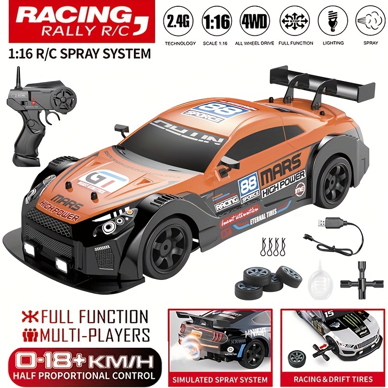 Coche RC Drift a escala 1/14 RC Car RTR control remoto coches de carreras  de juguete para niños 4WD 30KM/H Vehículo RC con luces LED, neumáticos de