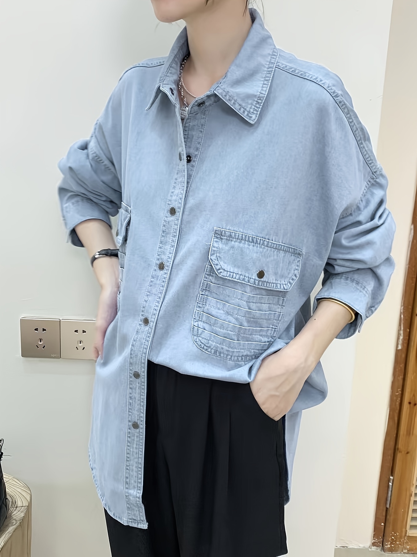 Denim shirt womens plus hot sale size