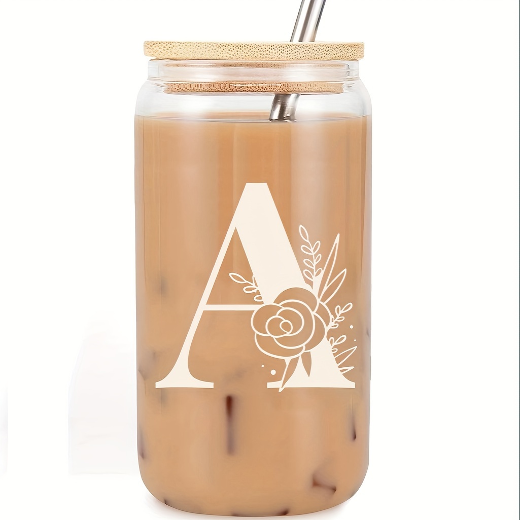 Personalized Iced Coffee Glass Tumbler with Lid & Straw