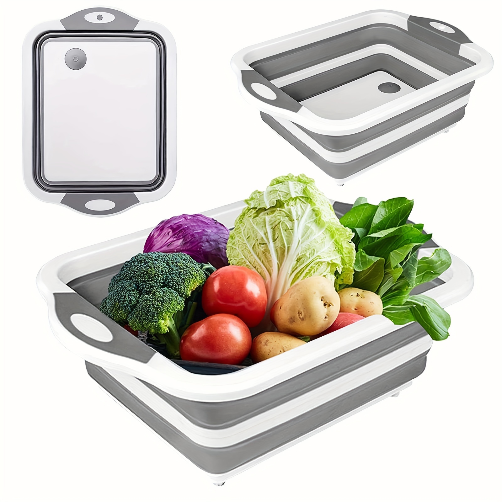 1pc 3 In 1 Multi-functional Folding Cutting Board, With Drain